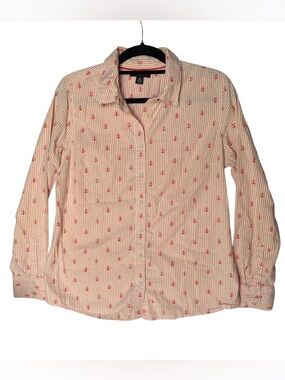Tommy Hilfiger Women's Anchor Shirt Pink Stripes Nautical Boat Pattern Size Lg